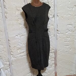 Calvin Klein Charcoal Gray Career Sheath Dress Midi Sleeveless S